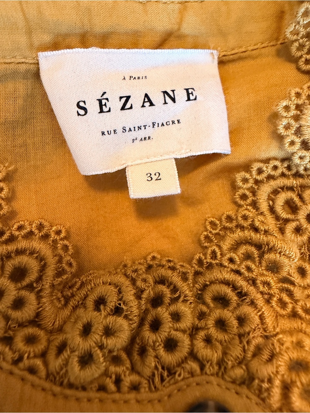 Sézane Rym Cotton Mustard Yellow Embroidered  Blouse Size 32 - Picture 2 of 9